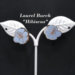 Vintage Laurel Burch "Hibiscus" Blue Post Earrings, Rhodium Plated Silver Tone